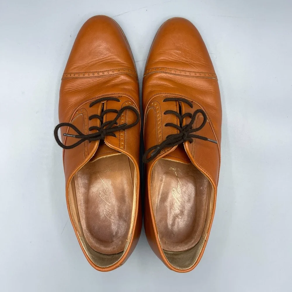 Bill Blass Oxford Shoes Mens 8M Brown Leather Wingtip Italian Cuban Heel Lace Up